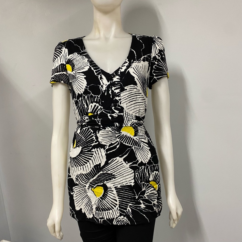 Alice Temperley x Target Black, White, Yellow Floral Shirt Top  size 9